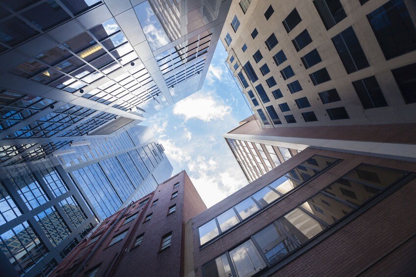 Skyscrapers against blue sky in downtown Melbourne, Australia